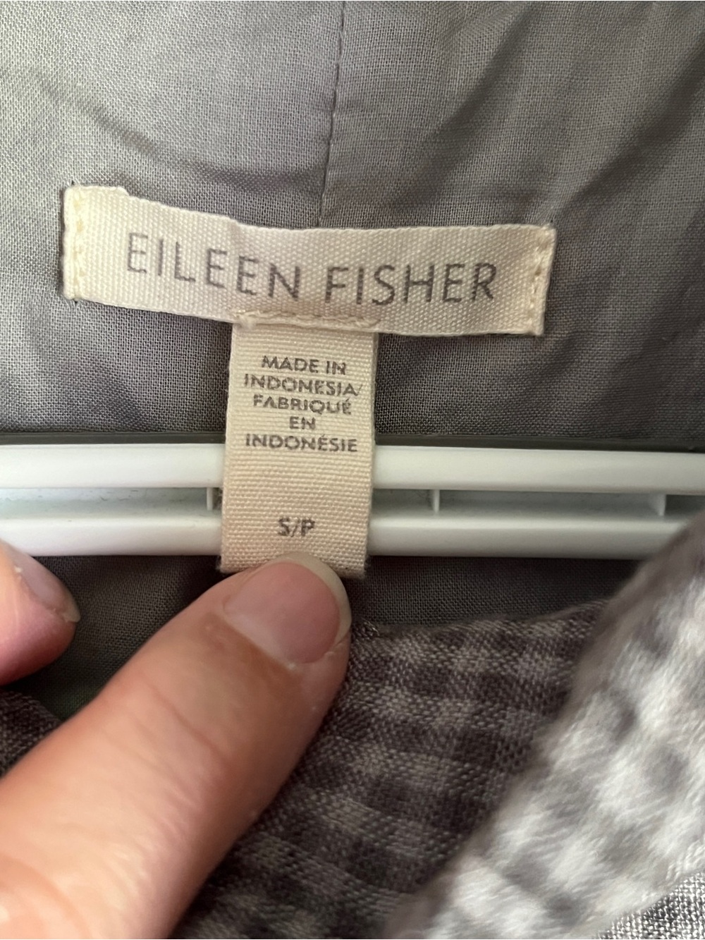 Eileen Fisher Organic Linen Puff stand Up Collar Jacket Grey Check Sz S / P - Picture 3 of 11